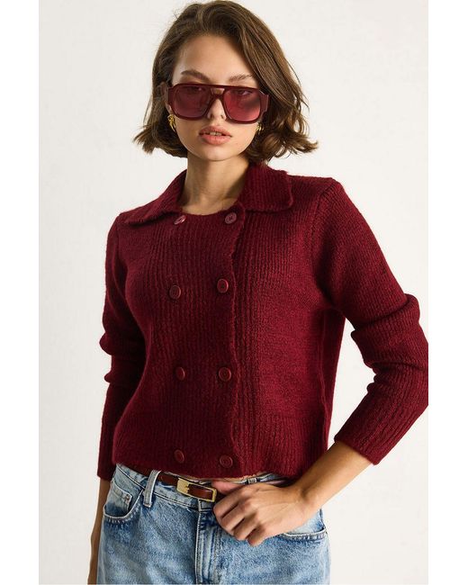 Bianco Lucci Red Ribbed Knitwear Cardigan