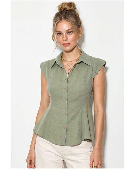 Bianco Lucci Green Fitted Sleeveless Cotton Shirt