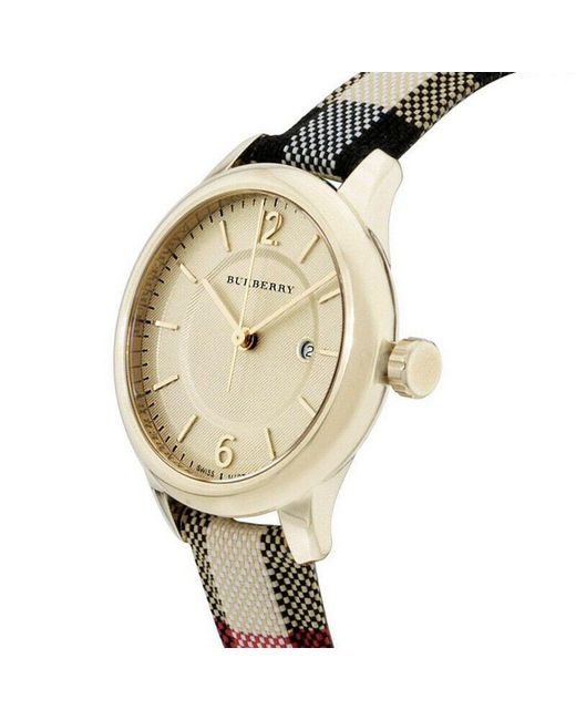 Burberry Bu10104 Honing Geruit Gestempeld Wijzerplaat Dameshorloge in het Metallic