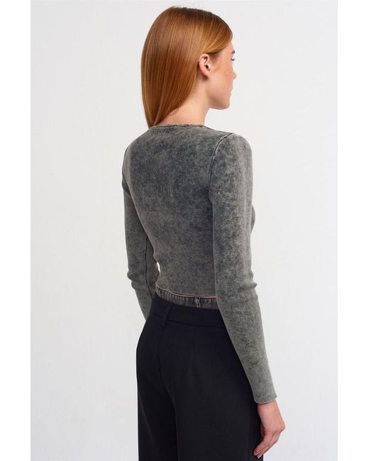 Dilvin Geribbelde Crop Crew Neck Trui in het Gray