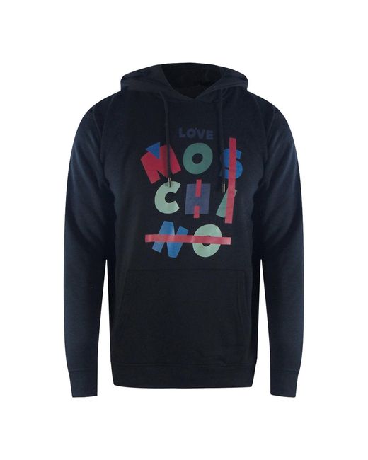 Moschino Blue Love Jumble Logo Hoodie Cotton for men