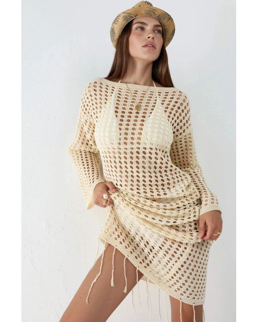 Hiccup White 100% Cotton Cut-Out Maxi Knitwear Beach Dress