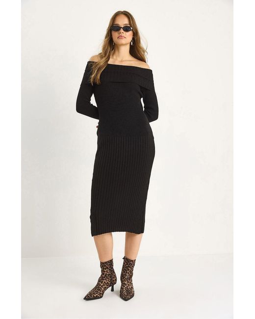 Bianco Lucci Black Ribbed Midi Dress