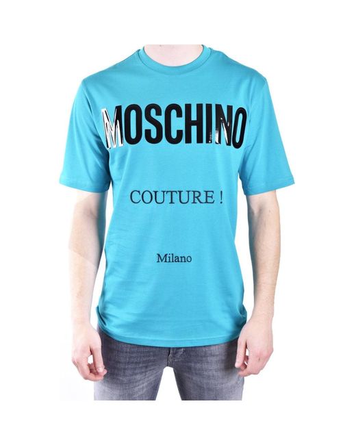 Moschino Blue Couture Gloss Logo T-Shirt Cotton for men