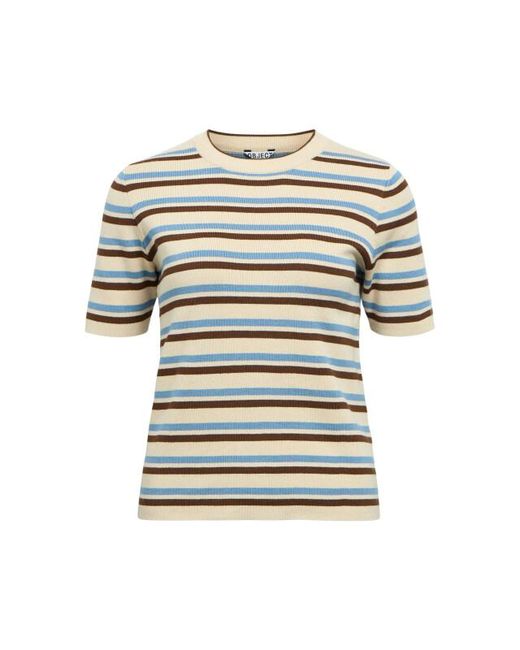 Object Objester S/S New Knit Pullover Noos 23043510 Sandshell Stripes in het Blue