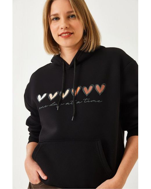 Bianco Lucci Black Hooded Cotton Motto Hoodie With Pocket