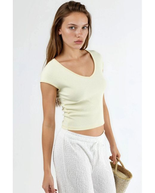 Busem V-Hals Geribde Blouse in het White