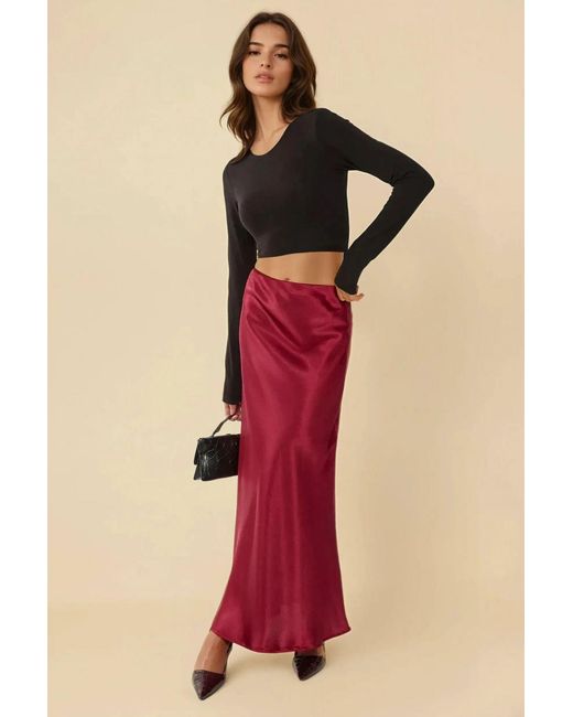 Hiccup Red Bias Cut Maxi Satin Skirt