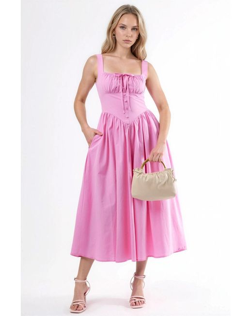 Busem Pink Midi Dress With Square Collar And Button Detail