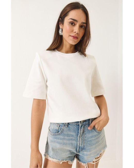 Bianco Lucci Gewatteerd Crew Neck T-Shirt in het White