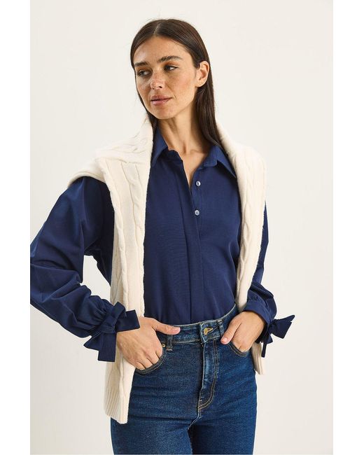Bianco Lucci Blue Button-Up Relaxed Fit Cotton- Shirt