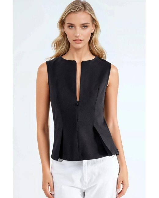 Hiccup Black Pleated Slim Fit Zippered Blouse