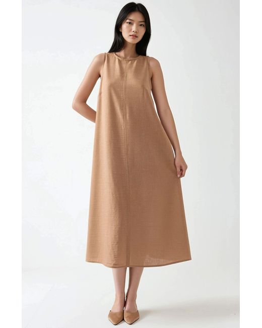Hiccup Natural Linen Feel Sleeveless Crew Neck Midi Dress