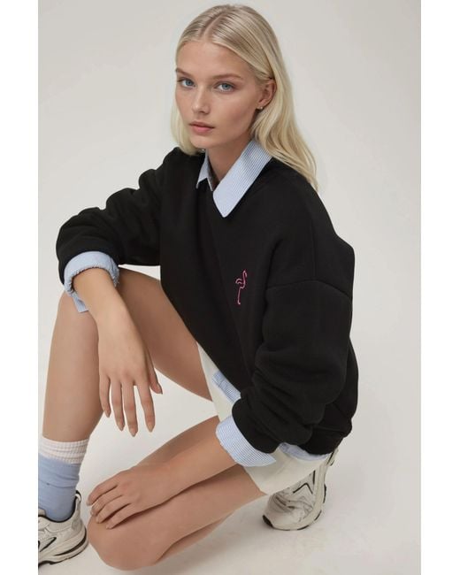 Hiccup Black Comfort Animal Pattern Embroidered Raised Crew Neck Sweatshirt