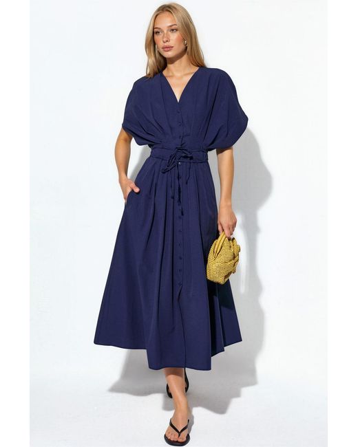 Busem Blue Casual V-Neck Midi Shirt Dress