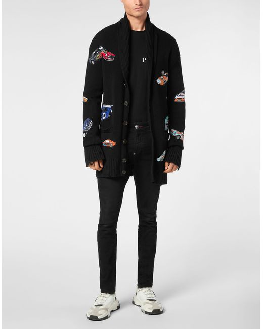 Philipp Plein Truien & Vesten ,Zwart ,Katoen Knitted Cardigan Ls Cars Racing in het Black voor heren