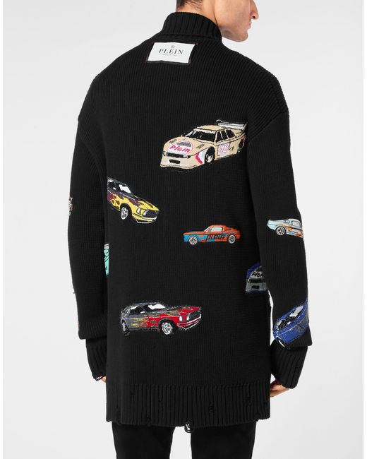 Philipp Plein Truien & Vesten ,Zwart ,Katoen Knitted Cardigan Ls Cars Racing in het Black voor heren