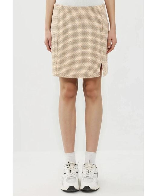 Hiccup Natural High-Waist Mini Tweed Skirt With Slit