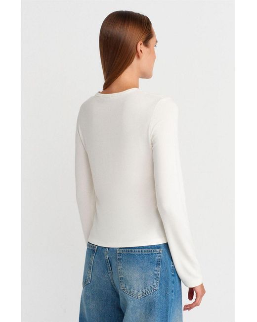 Dilvin Geribbelde Crew Neck Knopen Cardigan in het White