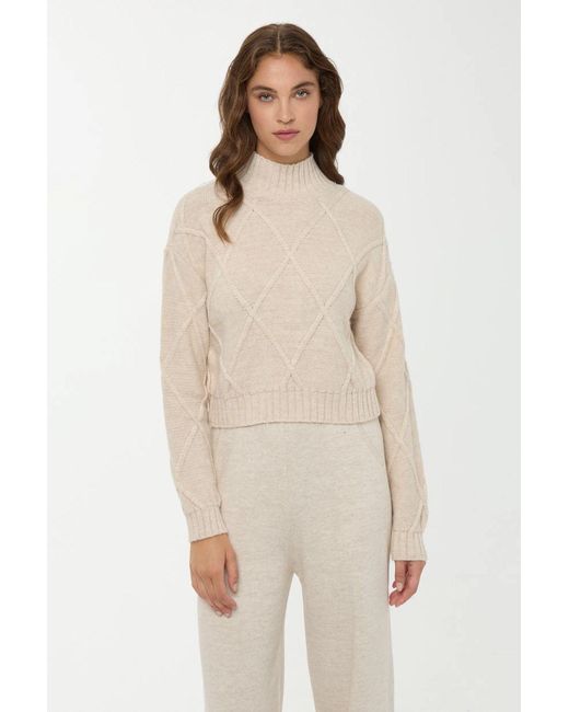 Hiccup Natural Textured Half Turtleneck Knit Sweater
