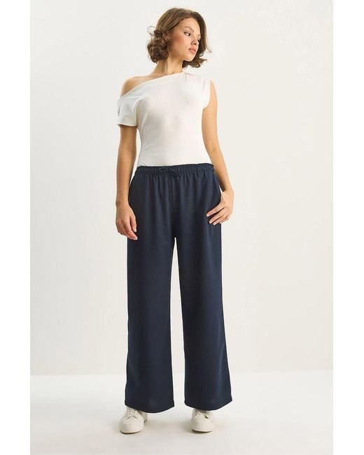 Bianco Lucci Blue Wide Leg Palazzo Pants With Tie Closure