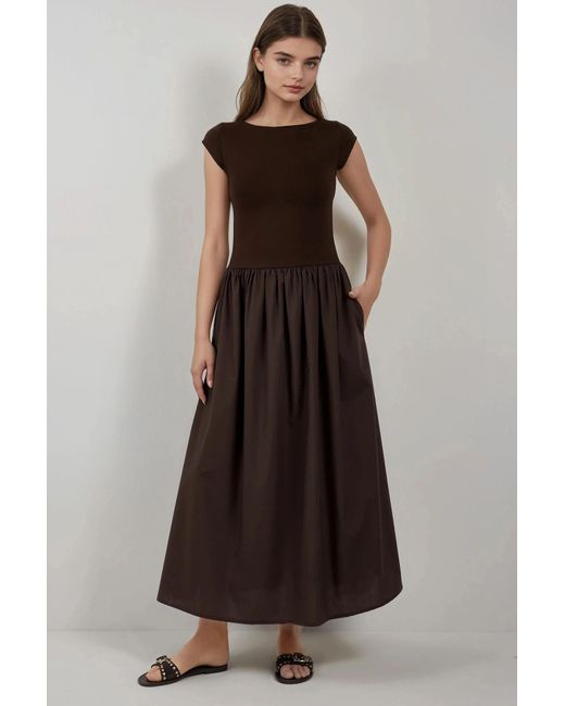 Hiccup Brown Contrast Midi Dress