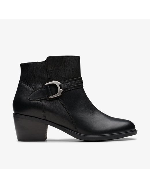 Clarks Black Neva Buckle Leather Boots