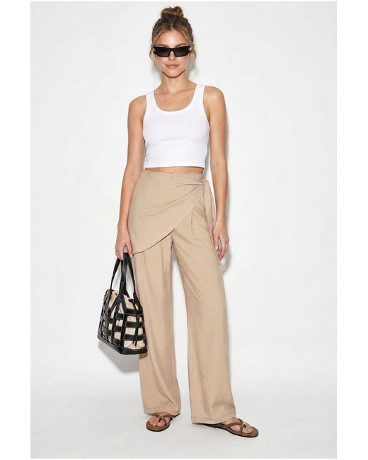 Bianco Lucci Natural High-Waist Wide-Leg Crepe Trousers