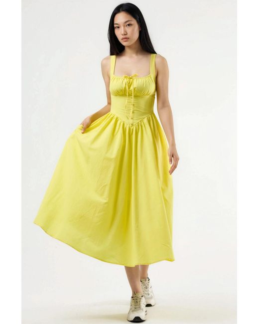 Busem Yellow Midi Dress With Square Collar And Button Detail