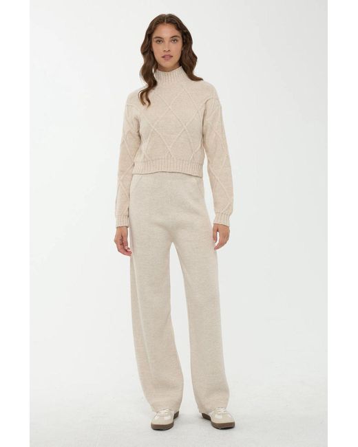 Hiccup Natural Textured Half Turtleneck Knit Sweater