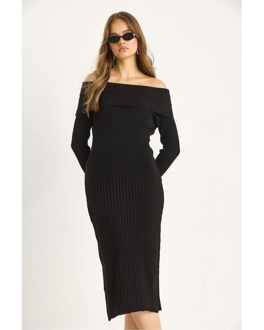 Bianco Lucci Black Ribbed Midi Dress