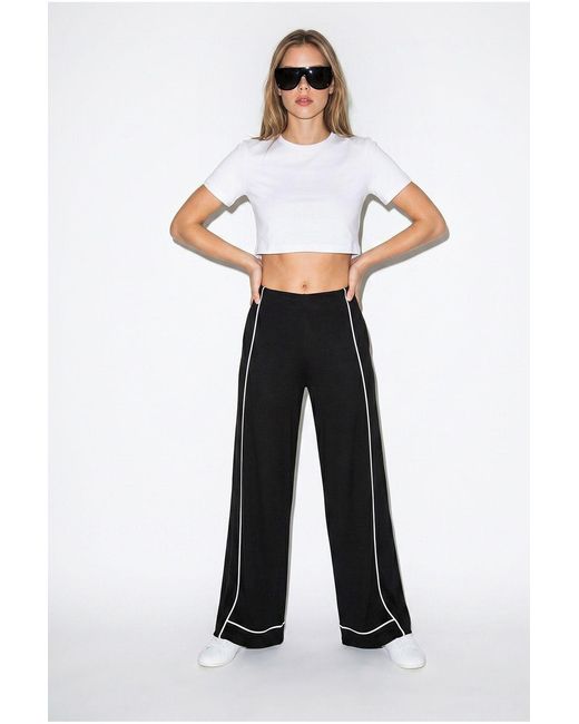 Bianco Lucci White High-Waist Wide-Leg Jersey Trousers