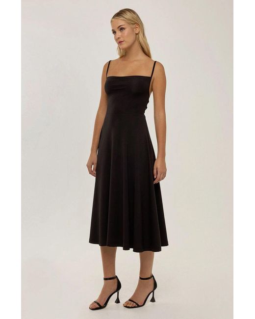 Hiccup Black A-Line Sleeveless Midi Dress With Cowl Neck