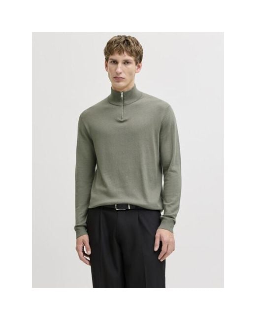 Jack & Jones Jjeemil Knit Half Zip Noos 12189339 Vetiver in het Green voor heren
