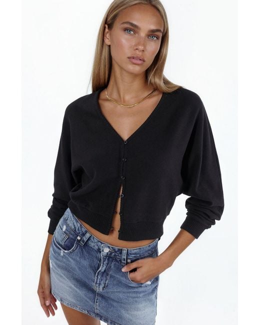 Busem Black V-Neck Ribbed Crop Cardigan