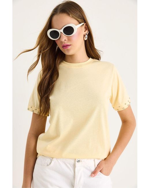 Bianco Lucci Geborduurd Crew Neck Korte Mouwen T-Shirt in het Natural