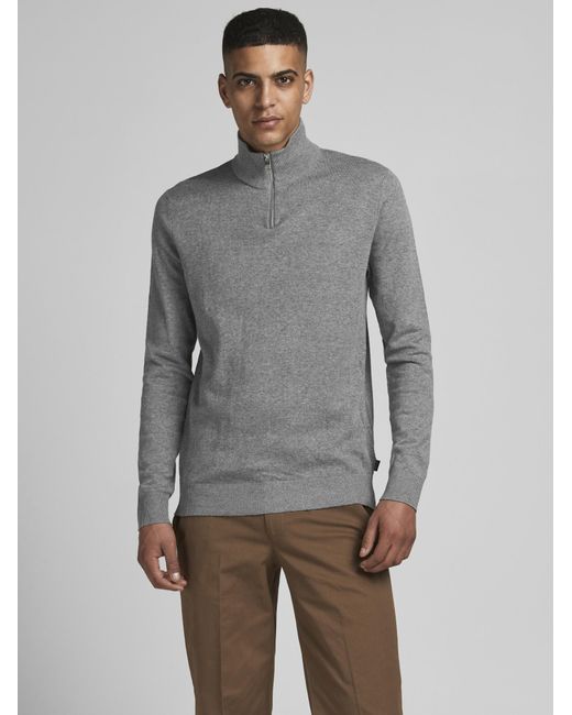 Jack & Jones Trui Emil Knit Half Zip in het Gray voor heren