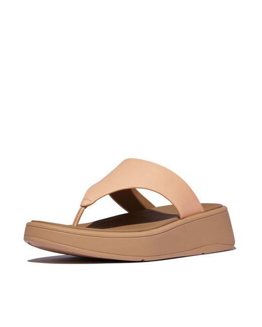 Fitflop F-Mode Leather Flatform Toe-Post Sandals in het Brown
