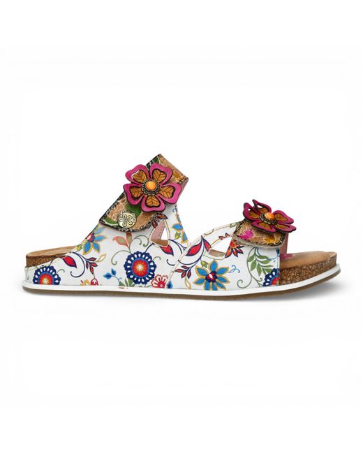 LAURA VITA Blue Brcyano 32 Floral Leather Strappy Slipper Sandals