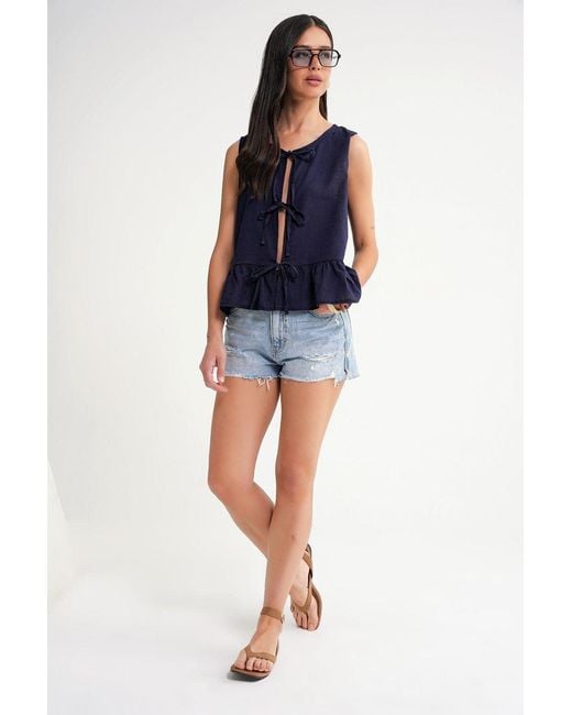 MixRay Geribbelde Strik Voor Blouse in het Blue