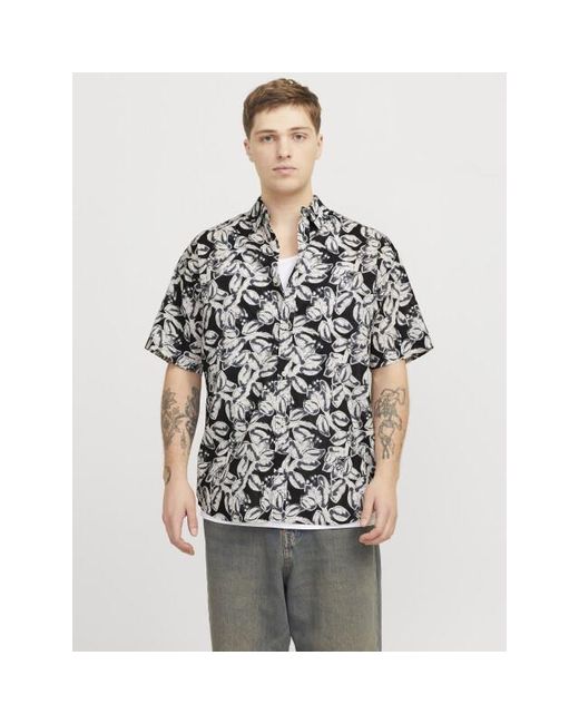 Jack & Jones Jorjoshua Split Aop Shirt Ss Ln in het Black voor heren