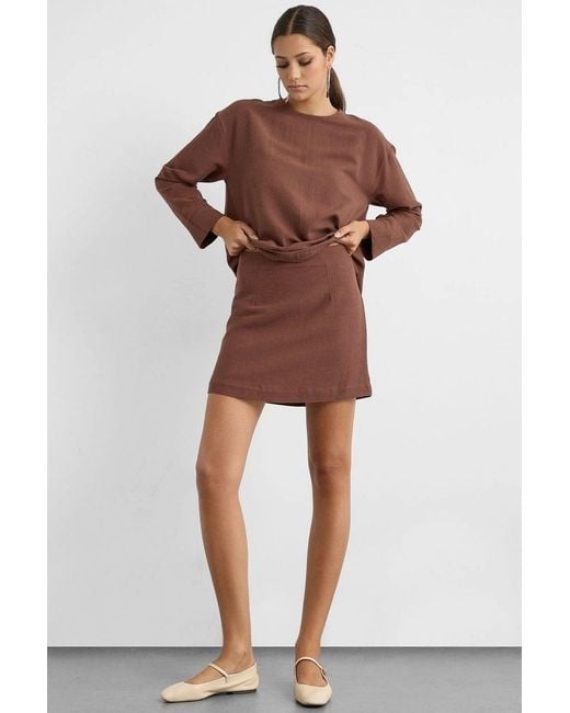 Hiccup Red Linen Blend Chocolate Skirt