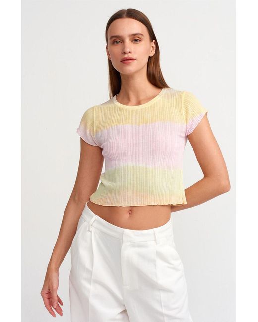 Dilvin Crop Ombre Geribbelde Trui in het Pink