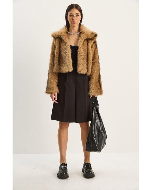 Bianco Lucci Multicolor Patterned Plush Faux Fur Jacket