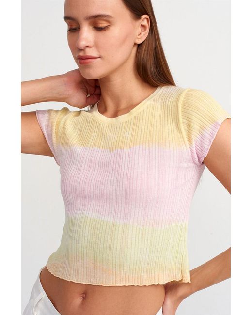 Dilvin Crop Ombre Geribbelde Trui in het Pink