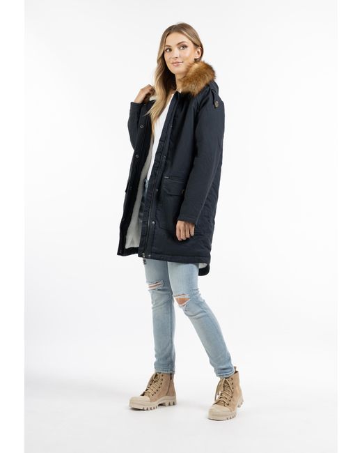 Dreimaster Winter Parka Dames Marine Wit in het Blue