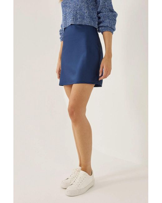 Hiccup Blue Satin Solid Mini Skirt