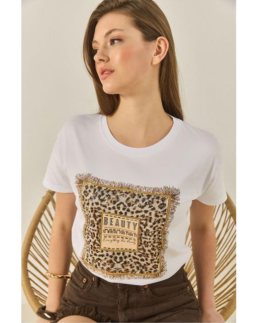 Bianco Lucci Brown Leopard Print Crew Neck T-Shirt