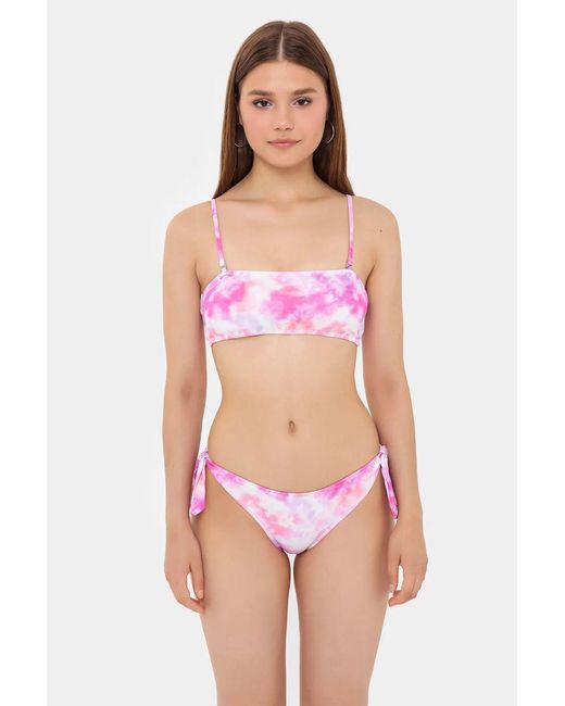 Hiccup Pink Tie Dye Bandeau Tie Side Bikini Set