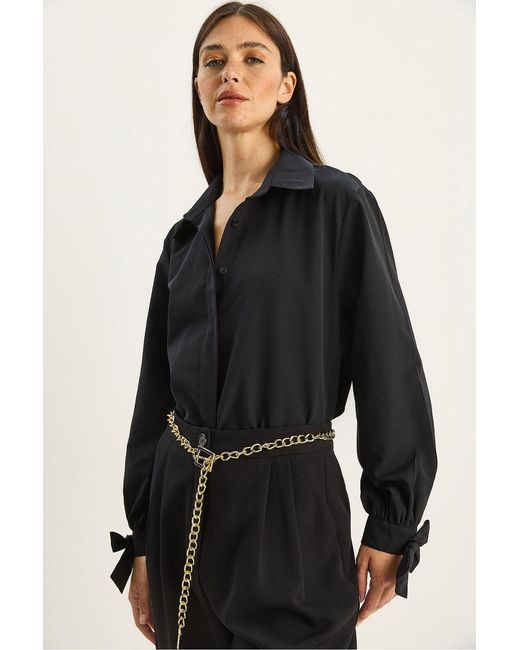Bianco Lucci Black Button-Up Relaxed Fit Cotton- Shirt
